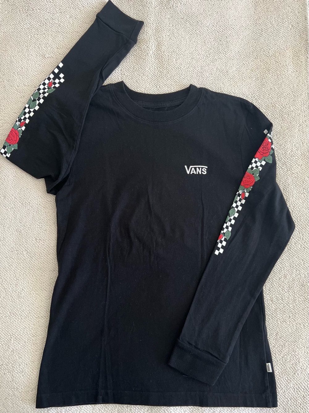 Vans Women’s Black Long-Sleeve Rose Checkerboar Size: Small